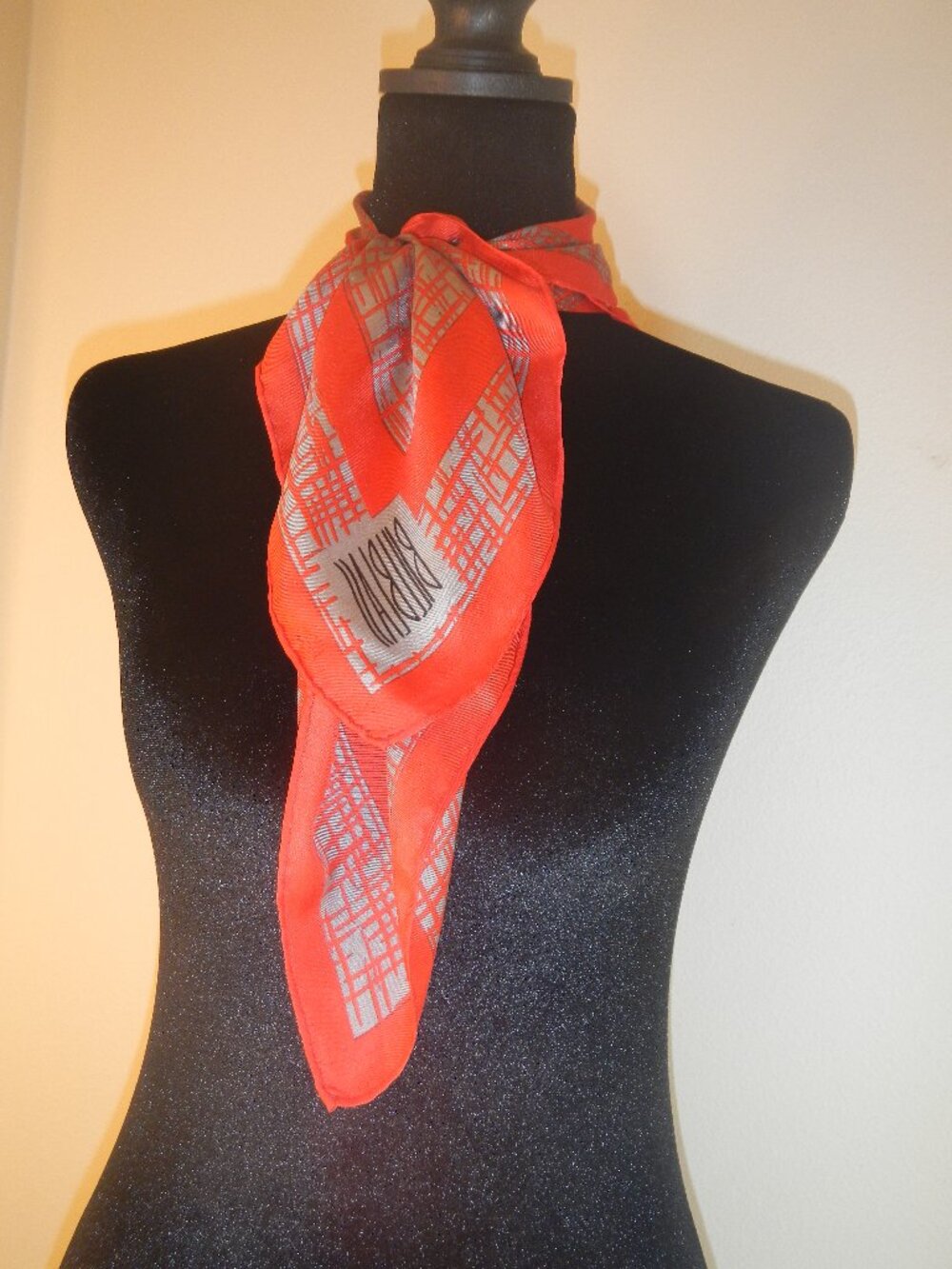 Bill Blass Red Geometric Print Silk Scarf